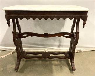 Vntg Wood Victorian Style Side Table W Marble Top