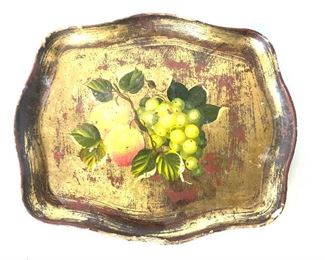 Hand Painted Vintage Serving Tray with Fruit Decor