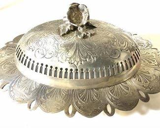 Victorian Nouveau Etched Metal Covered Dish