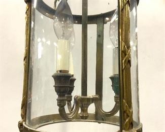 Vintage 3 Arm Brass & Glass Hanging Chandelier