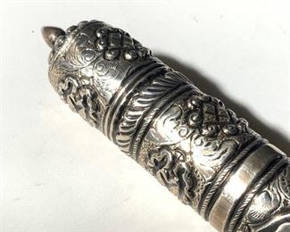 Antique Sterling Silver Lidded Scroll Container