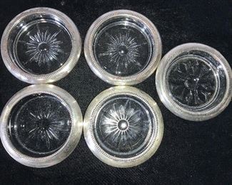 Set 5 SILVER & PLATED Cut Glass Coasters, Italy