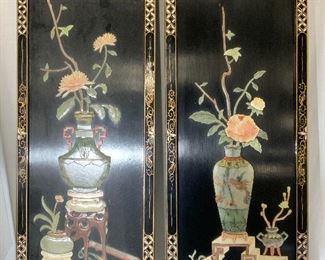 Lot 2 Vintage Lacquered Asian Wall Art