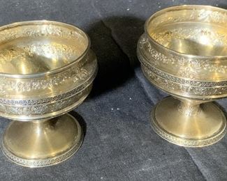 Cellini Set 2 Sterling Silver Gold Wash Nut Dishes