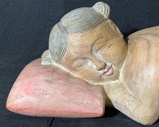 Hand Carved Wooden Sleeping Child Sculpture