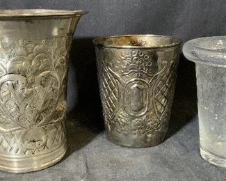 Collection of 3 Vases, metal and glass