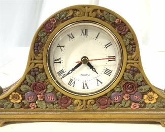 Carved Bone Floral Detailed Mantel Clock