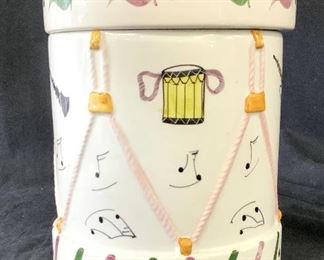 Hand Painted Musical Motif Cookie Jar, Italy
