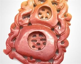 Natural Red Stone Carved Asian DRAGON Amulet
