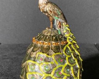 NOBILITY Peacock & Egg Enamel Trinket Box, Org Box