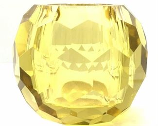 Hexagonal Art Glass Yellow Hued Candle Holder