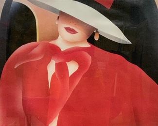 CARLOS RIOS Offset Lithograph of Woman in Hat, Art
