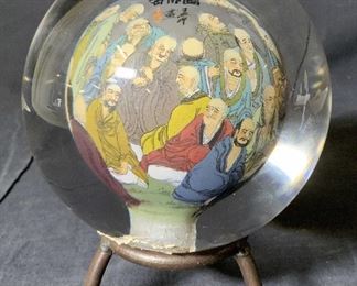 Chinese Signed Reverse Painted Glass Gazing Globe
