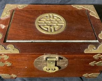 Wood & Brass Asian Jewelry Box
