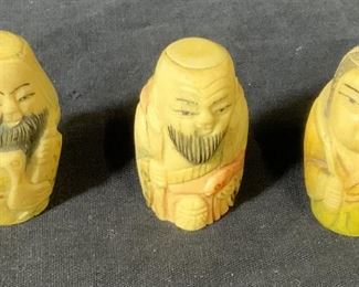 Chinese Hand Carved & Painted Bone Figurines
