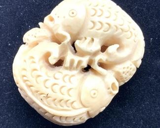 Carved ASIAN RESIN TWIN FISH Figural, Collectible
