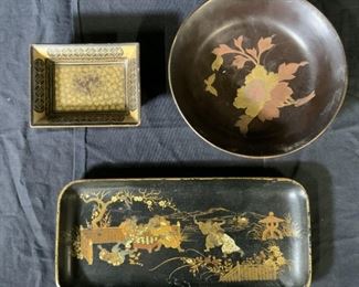 Lot 3 Asian Lacquer Ware Dishes
