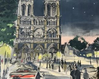 JANICOTTE Signed Watercolor Painting Norte Dame
