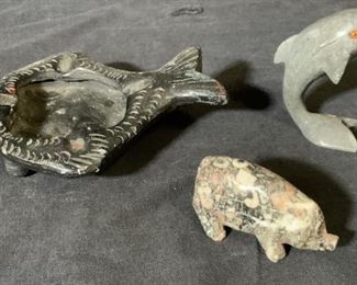 Stone & Ceramic Ash Tray and Figurines
