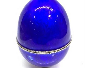 MMA Blue Guilloché Enamel & Sterling Egg Box
