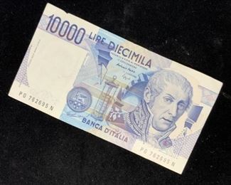 Vintage Italian Currency Lire Diecimila, A. Volta
