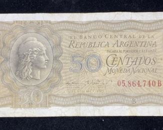 Vintage Republic Argentina Currency, 50 Centavos
