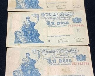 3pc Vintage 1947 Republic Argentina Un Peso
