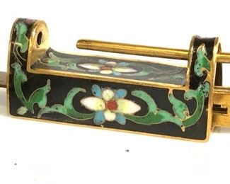 Chinese Cloisonné On Brass Box/ Chest Lock w Key
