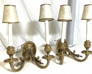 Pair Vintage Baroque Gilt Bronze Wall Sconces
