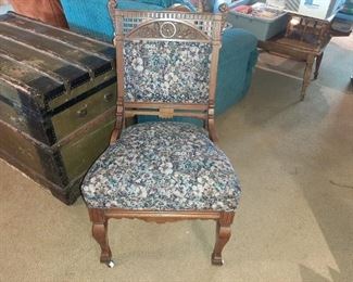 ANTQ. VICTORIAN SIDE CHAIR, REUPHOLSTERED