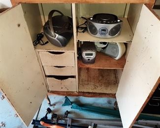 VIEW OF ARMOIRE, BOOM BOXES