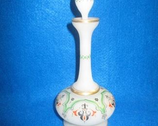 French Opaline Glass with Enamel Painted Decor Perfume Bottle