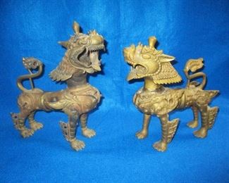 Pr of Bronze Tibetan Foo Dogs