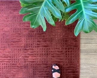 Wool And Silk Room Rug, Monochromatic Checkerboard Pattern In Burgundy