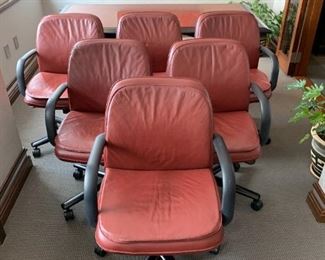 Leather Office Chairs In Burgundy, Set Of Six (6), From Gunlocke Company