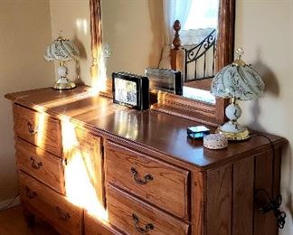 Beautifully made solid oak bedroom set by Cochrame of Lincolnton, NC Dresser & mirror