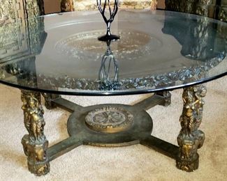 Carved oriental glass coffee table