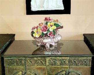Embossed wall plaque & Capodimonte flowers