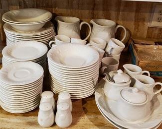 Large set white dishes