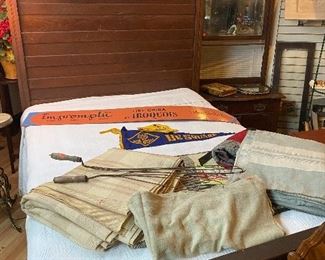 Early wool  blankets used at hotel on antique oak bed from hotel 