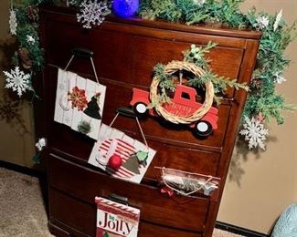 Oak bedroom dresser for sale. Holiday garland and other crafts for sale.