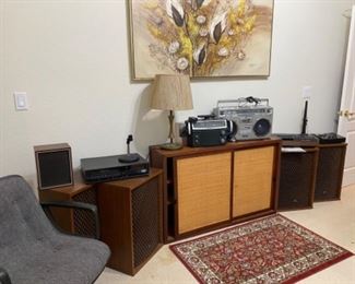 Sansui Speakers, Teak Sliding Door Cabinet, JVC Boom Box