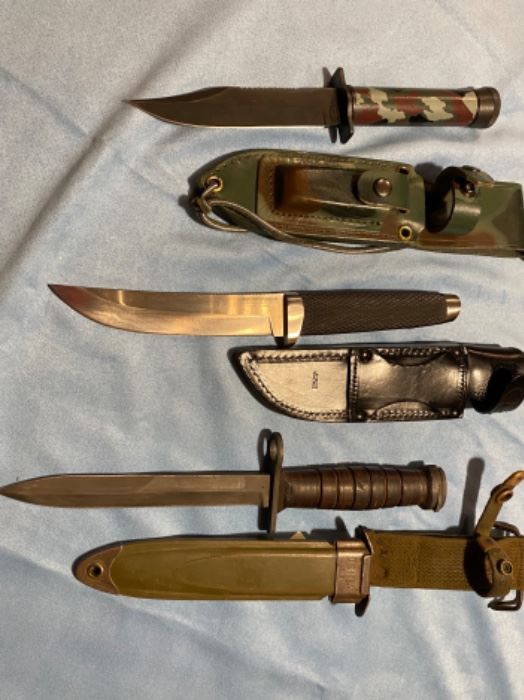 Military, Hunting and Fishing Knives. All knives are removed from the house each night 