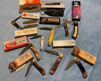 Pocket Knives. Case, United Booker, Precise, Gerber. All knives are removed from the house each night. 