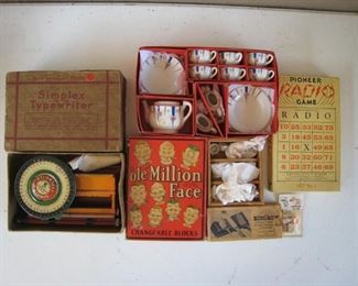 Childs Toy Typewriter MIB & China Sets