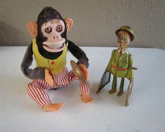 Battery-op Monkey & K-9 Tin Litho Wind-up