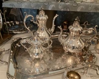 Reed & Barten Winthrop Teaset Sitting Atop Beautiful Sheffield Silver Plate Platter