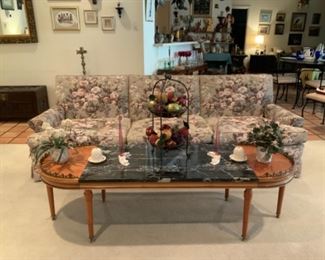 Hadley ???Coffee Table, Belleek , & Upholstered Floral Sofa