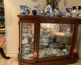Glass Display Cabinet Is NOT FOR SALE, Meissen Blue Onion China