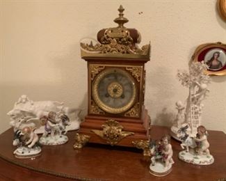 Antique French Bronze & Wood S. Marti et CIE Medaille Mantel Clock